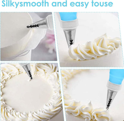 Skiennix Piping Bags and Tips Set - Reusable Cake Decorating Supplies with 24 Icing Tips & Scrapers