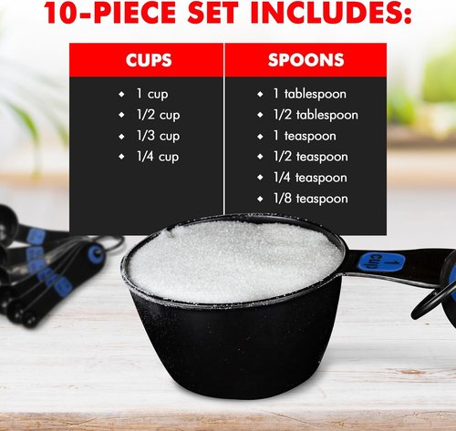 Chef Craft Measuring Cup Set - Easy-To-Read Plastic Design | 10-Piece Set in Blue