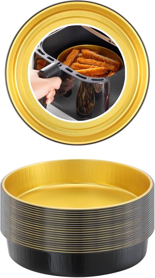 Air Fryer Foil Liners by [Brand Name] - 20 Pack of 7-Inch Round Disposable Aluminum Pans | High-Heat Safe & Reusable