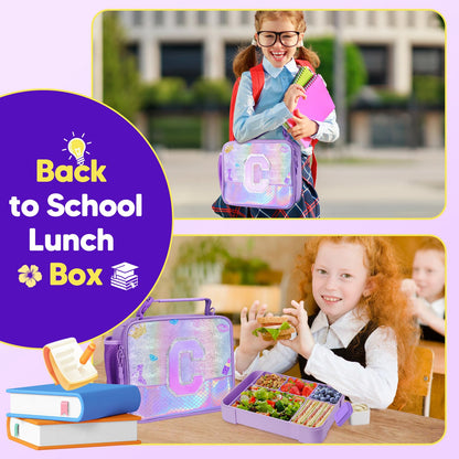 JYPS Bento Box for Kids with Leak-proof Insulated Lunch Bag,BPA Free Kids Lunch Box with 6 Compartment,Salad Container,Utensils,Perfect Lunchbox for Girls and Toddlers Back to School (Purple C)