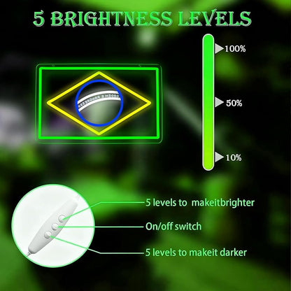 Brazil Flag Neon Sign - Dimmable LED Wall Light for Man Caves, Bedrooms & Garages