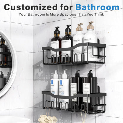 Skiennix Shower Caddy - Adhesive Bathroom Organizer with Large Capacity | Rustproof Stainless Steel, 2 Pack