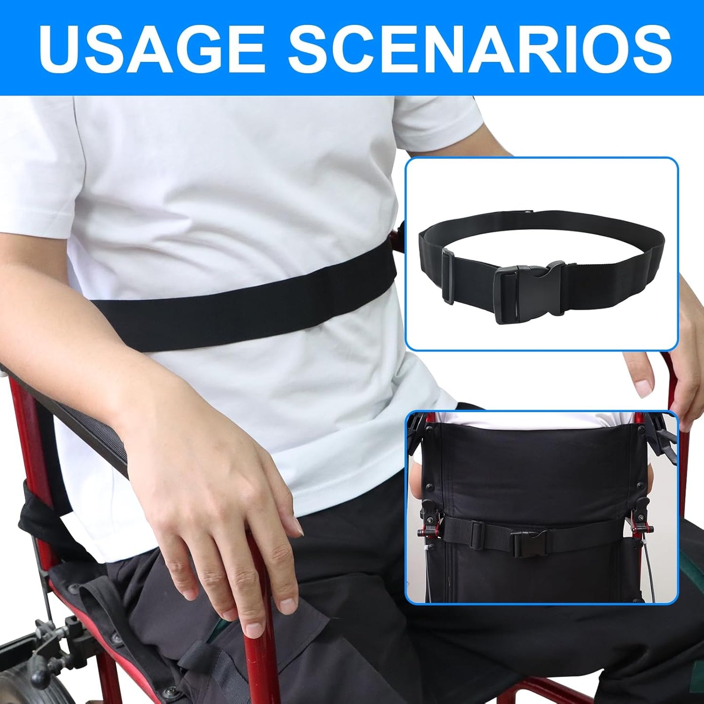 Wheelchair Safety Belt 60" Adjustable Length Wheelchair Safety Harness Anti-Fall Wheelchair Seat Belt Restraints Safety for Elderly, Adults, Child