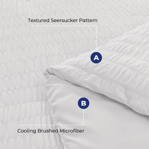 HYMOKEGE White Duvet Cover Queen Size, Ultra Soft 3-Piece Seersucker Duvet Cover Set with Zipper Closure, Soft Brushed Microfiber Bedding Set with 8 Corner Ties (90"x90", 2 Pillowshams)