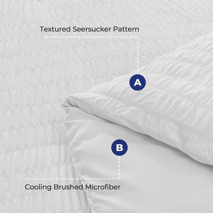HYMOKEGE White Duvet Cover Queen Size, Ultra Soft 3-Piece Seersucker Duvet Cover Set with Zipper Closure, Soft Brushed Microfiber Bedding Set with 8 Corner Ties (90"x90", 2 Pillowshams)