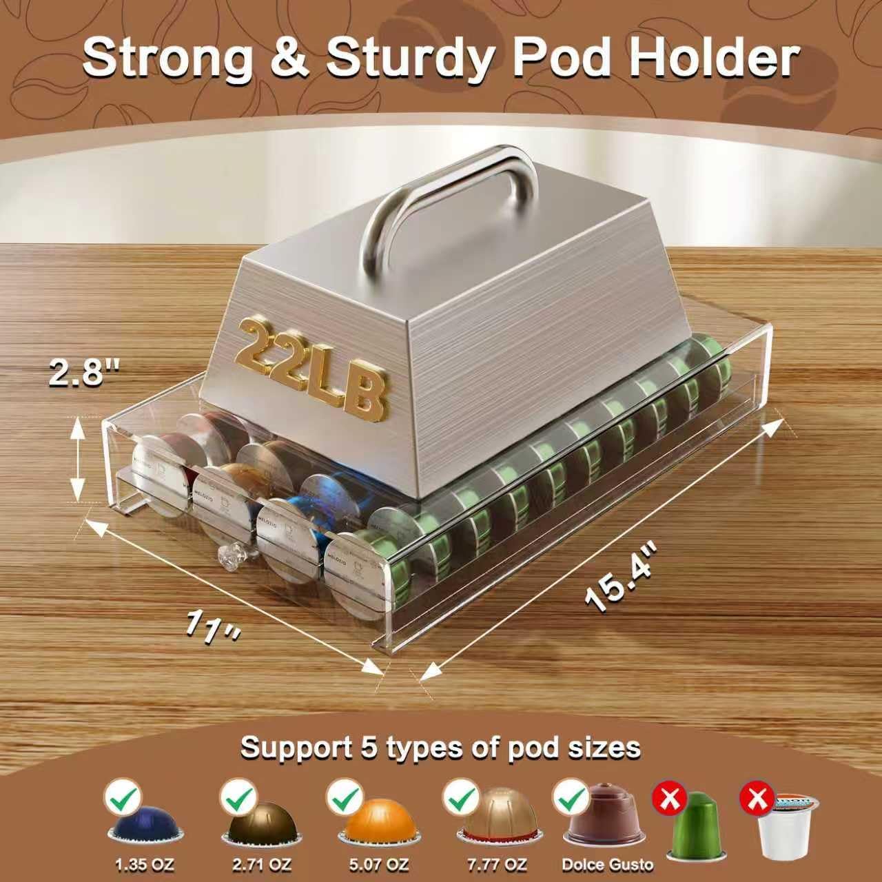Skiennix Coffee Pods Holder - Acrylic Drawer for Nespresso & Dolce Gusto | 40 Pods Storage Solution