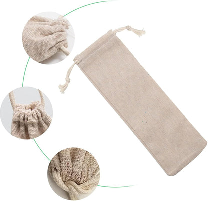 Saihisday Portable Cotton & Linen Pouch Bags - 20 Pcs Reusable Drawstring Cases for Straws & Cutlery
