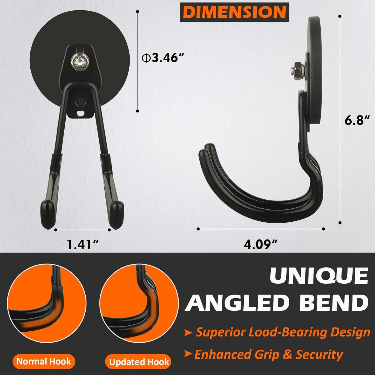 MUTUACTOR Magnetic Hooks - Heavy Duty 40lbs Capacity | 2-Pack Anti-Scratch Double Metal J-Hooks for Organizing Tools