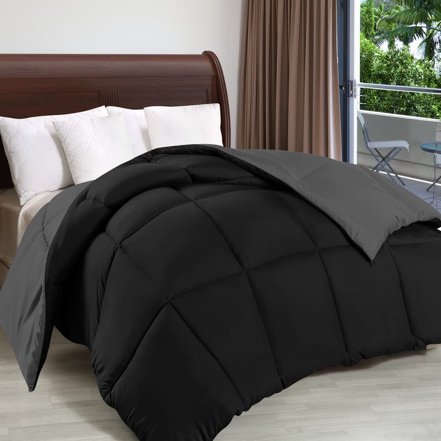 Utopia Bedding Comforter Duvet Insert, Quilted Comforter with Corner Tabs, Box Stitched Down Alternative Comforters Twin Size (Black/Grey)