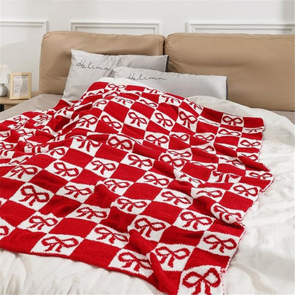 Christmas Gingerbread Throw Blanket 50x70in - Cozy Fuzzy Flannel Sarach? Bow Variation
