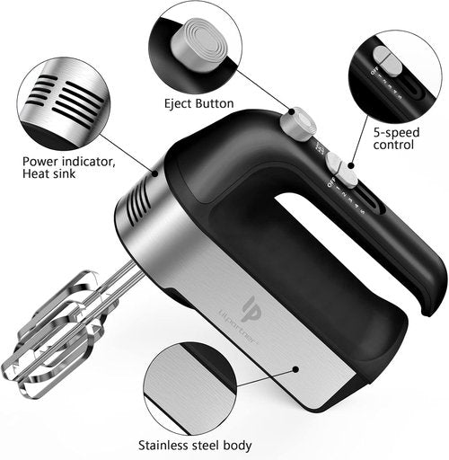 **Skiennix Electric Hand Mixer - 450W Kitchen Mixer with Turbo Boost & 5 Speed Settings | Black**