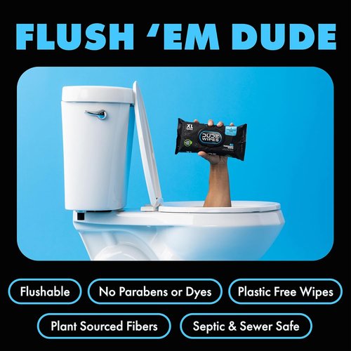 DUDE Wipes | Unscented Flushable Wipes for Sensitive Skin - Extra-Large 6 Pack (288 Count) - Infused with Vitamin E & Aloe