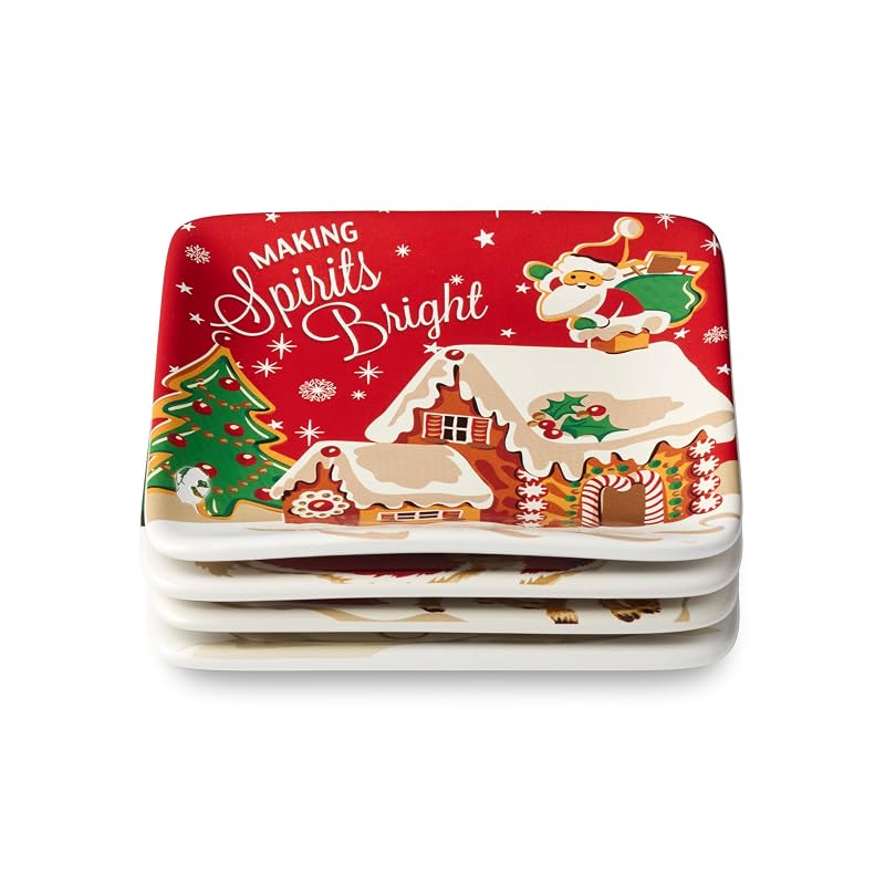 Santa’s Retro Christmas Canapé Plates - Set of 4 6" Assorted Holiday Dinner Plates