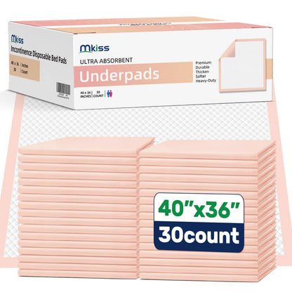 MKISS Extra Large Bed Pads 40" x 36"(30 Count), Disposable Super Absorbent Heavy Duty Incontinence Underpads, Thicken Chucks Pads for Adults, Children, Babies, Elderly and Pets