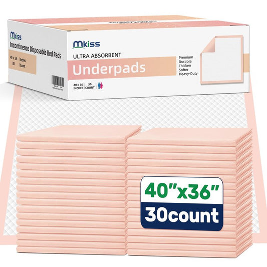 MKISS Extra Large Bed Pads 40" x 36"(30 Count), Disposable Super Absorbent Heavy Duty Incontinence Underpads, Thicken Chucks Pads for Adults, Children, Babies, Elderly and Pets