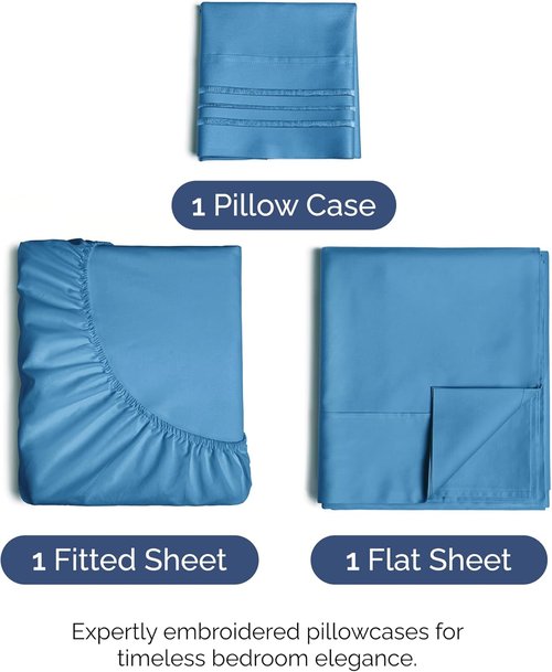 Comfy Twin XL 3-Piece Sheet Set - Breathable Cooling Bed Sheets - Luxury Hotel Quality - Denim Blue
