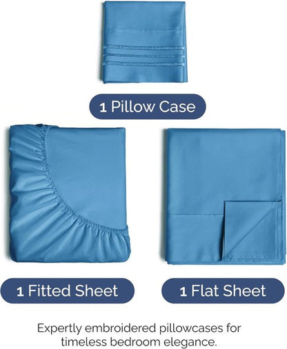 Comfy Twin XL 3-Piece Sheet Set - Breathable Cooling Bed Sheets - Luxury Hotel Quality - Denim Blue