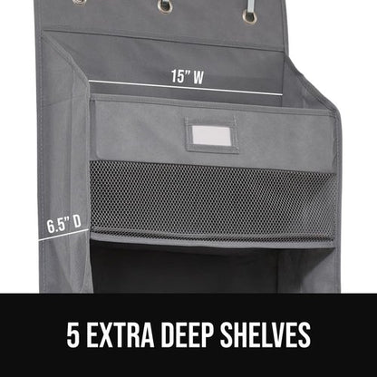 GORILLA GRIP Over The Door Organizer - 5 Deep Hanging Shelves, Holds 50lbs | Gray, 58x15 Inches