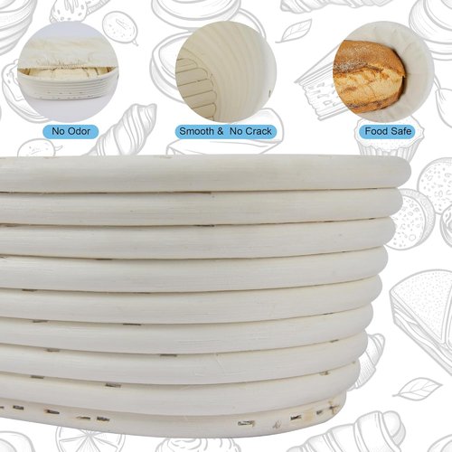 Banneton 10-Inch Oval Bread Proofing Basket - Handmade Rattan Sourdough Bowl Set (3 Pcs)