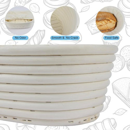 Banneton 10-Inch Oval Bread Proofing Basket - Handmade Rattan Sourdough Bowl Set (3 Pcs)
