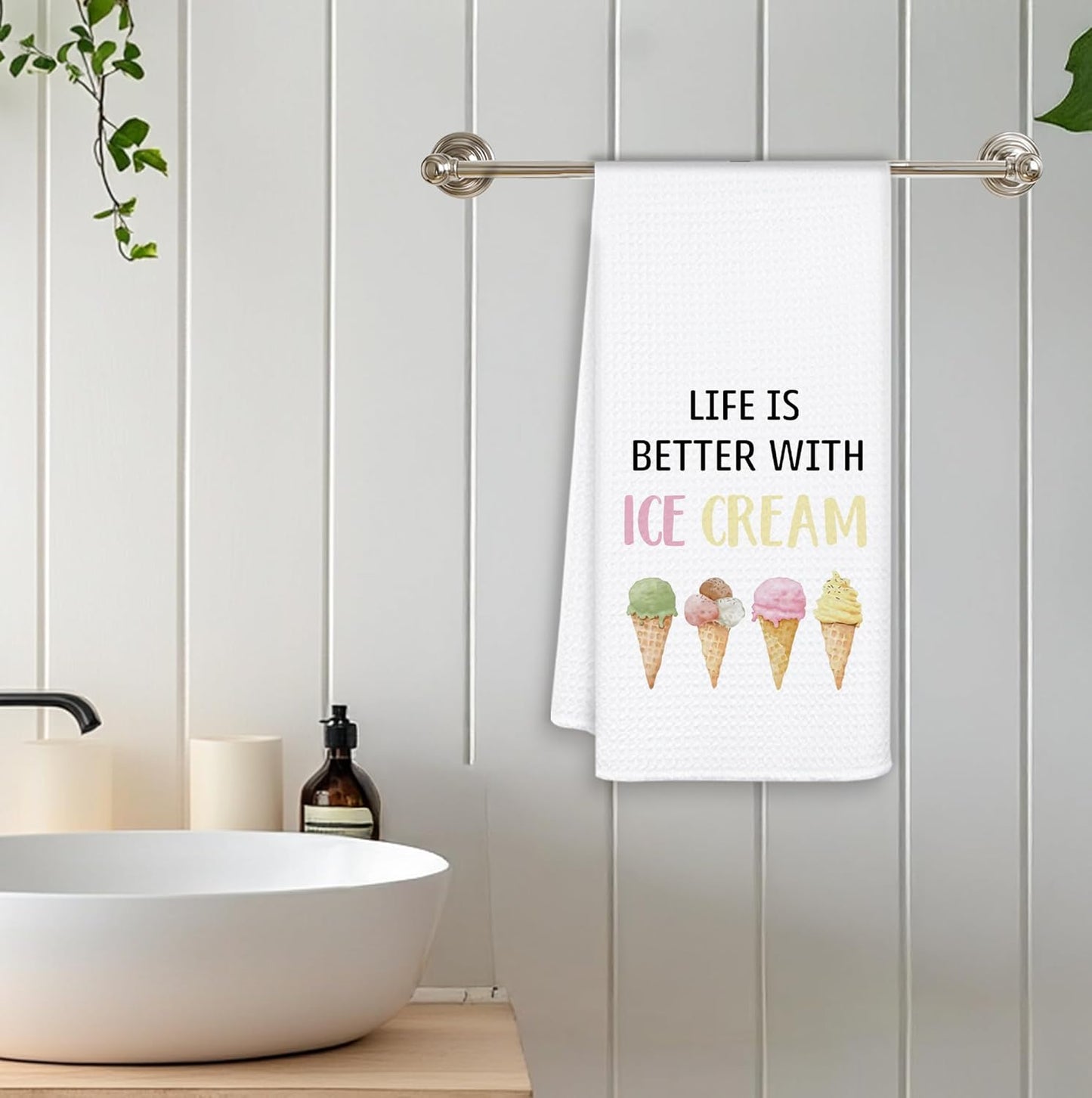 Skiennix Ice Cream Kitchen Towels - Perfect Gift for Ice Cream Lovers | 16x24 Inch Decorative Dish Towels