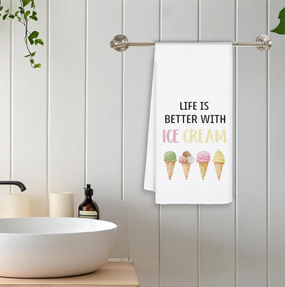 Skiennix Ice Cream Kitchen Towels - Perfect Gift for Ice Cream Lovers | 16x24 Inch Decorative Dish Towels
