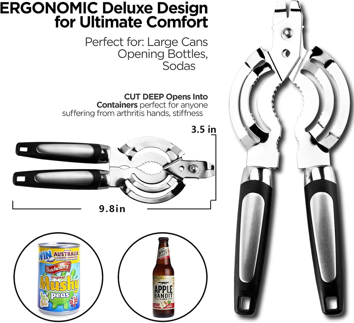 Skiennix Multi Jar Opener - Stainless Steel Lid Tool for Seniors with Arthritis | Easy Grip Design