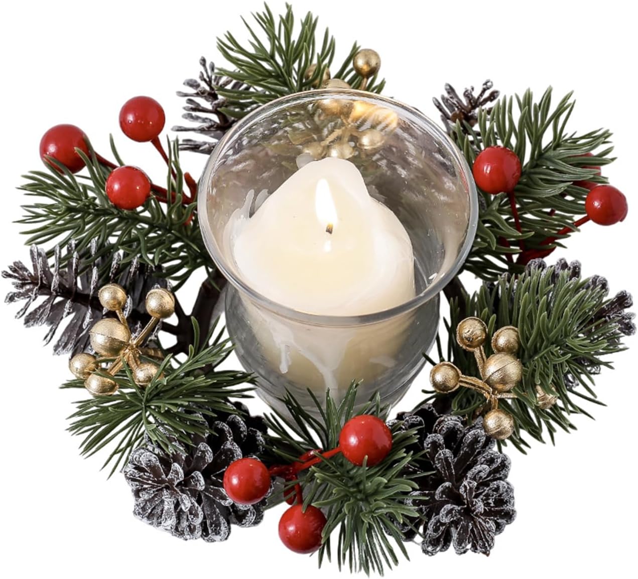 Regine Switzerland Christmas Candle Rings - Elegant Gold & Red Floral Design | 2-Piece Set for Holiday Decor
