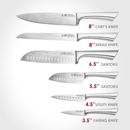 Cuisine::pro 7-Piece Chef Knife Set - Japanese Steel Knives with Magnetic Block - Damascus-Inspired Design