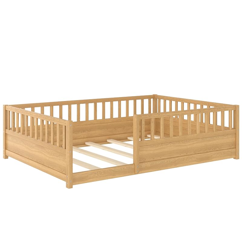 Montessori Floor Bed Full Size with High Guardrails – Natural + Full (Bellemave)