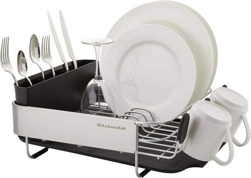 KitchenAid Dish Rack - Compact & Space-Saving Design with Removable Caddy | 16.06-Inch, Black