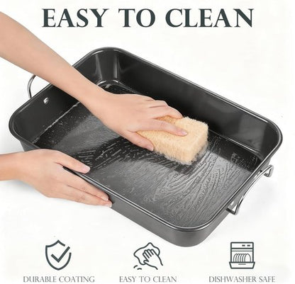 KITESSENSU Nonstick Roasting Pan - Heavy Duty Turkey Roaster with Rack | 15 x 11 Inch, Gray