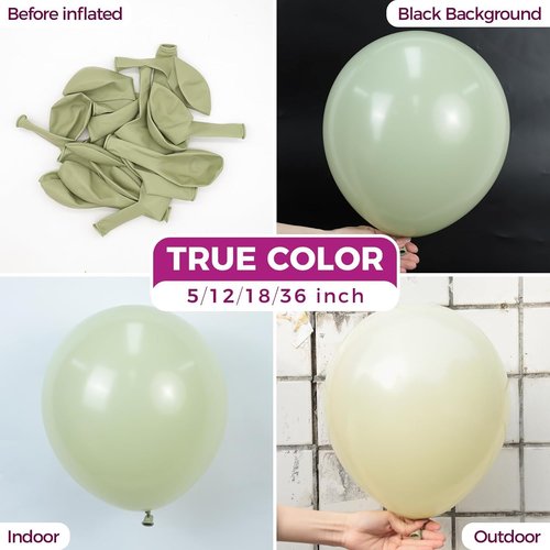 Bezente Sage Green Balloons - 100 Pack 12-Inch Round Latex Balloons for Weddings & Parties