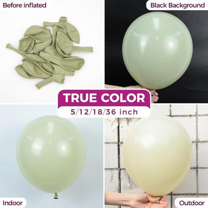 Bezente Sage Green Balloons - 100 Pack 12-Inch Round Latex Balloons for Weddings & Parties