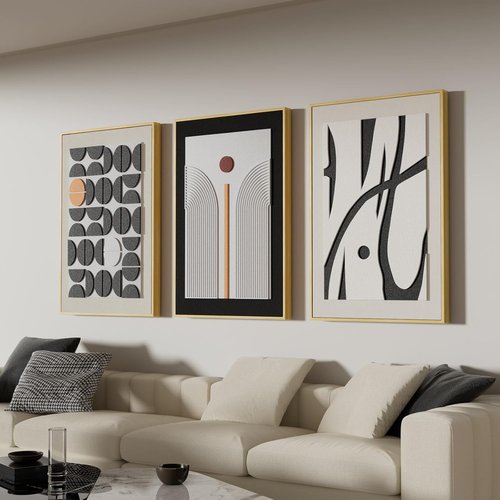 Framed Abstract 3D Textured Wall Art - Modern Geometric Artwork | Boho Black & White Decor 20x30 In