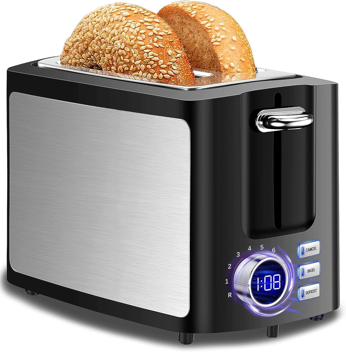 Skiennix 2-Slice Wide Slot Toaster - Smart LCD Digital Countdown Timer | Bagel, Defrost, Reheat Functions