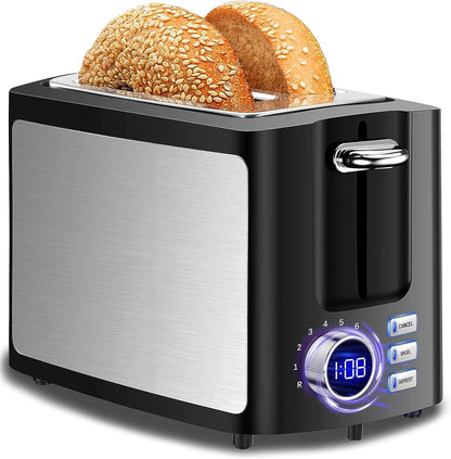 Skiennix 2-Slice Wide Slot Toaster - Smart LCD Digital Countdown Timer | Bagel, Defrost, Reheat Functions
