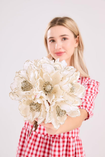 Glitter Poinsettia Artificial Flower 6.3 Inch 10 Pcs Christmas Tree Wreath Ornaments - White (Variation: White a+10)
