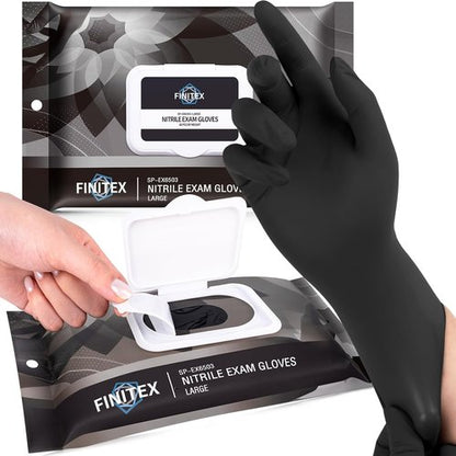 FINITEX Nitrile Disposable Black Gloves - 3.5mil Powder-Free & Latex-Free | Ideal for Cleaning & Food Prep (Pack of 60)