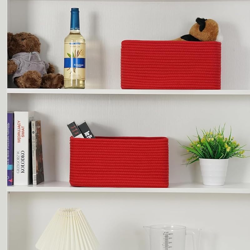 3 Pack Small Storage Baskets for Organizing - 11.8 x 7.8 x 5.1 in, Christmas Red - Variation: Red+11.8"L×7.8"W×5.1"H