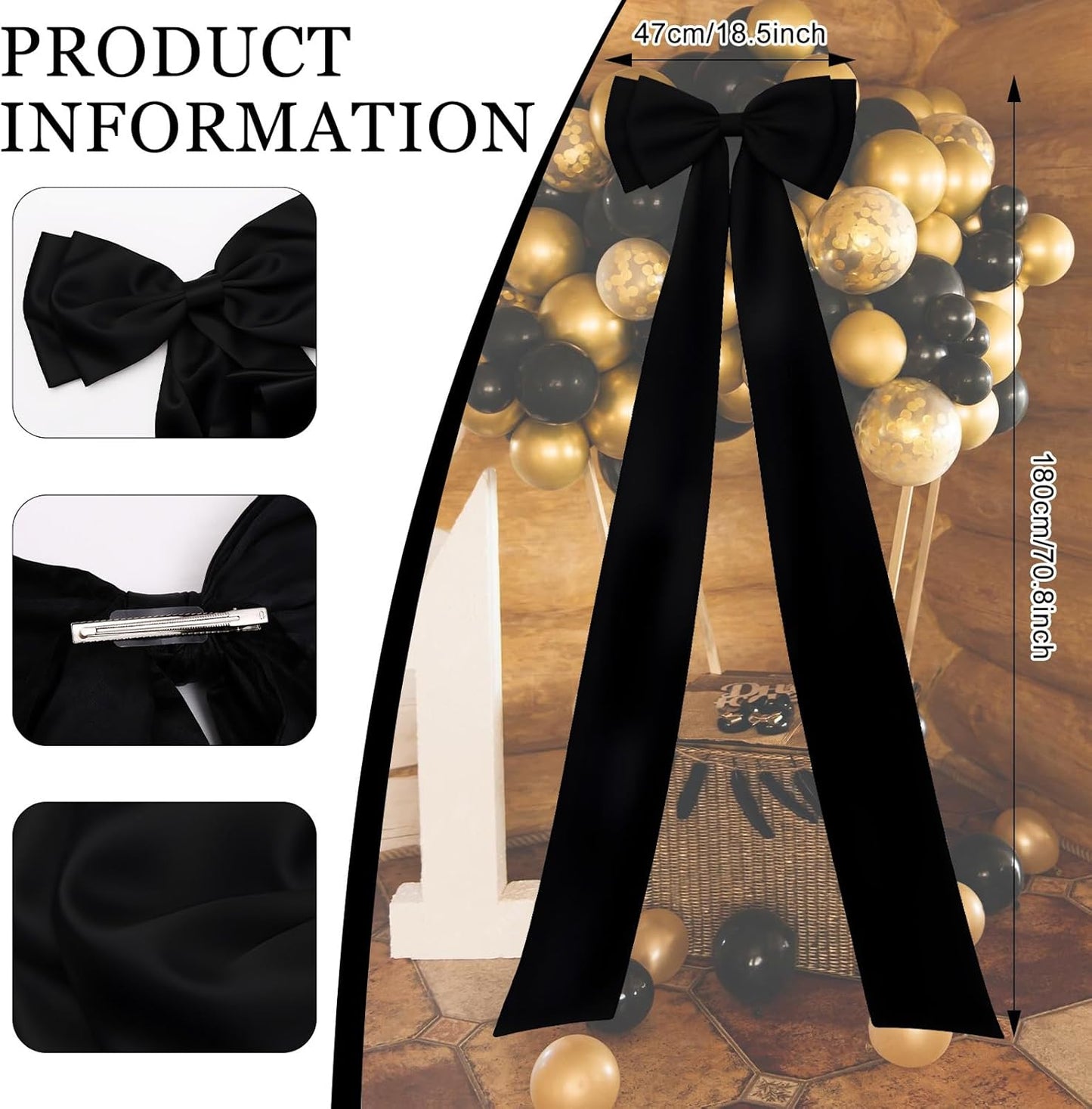 Regine Switzerland Large Satin Bow Decoration - Giant Wall Bows for Weddings & Baby Showers | Black