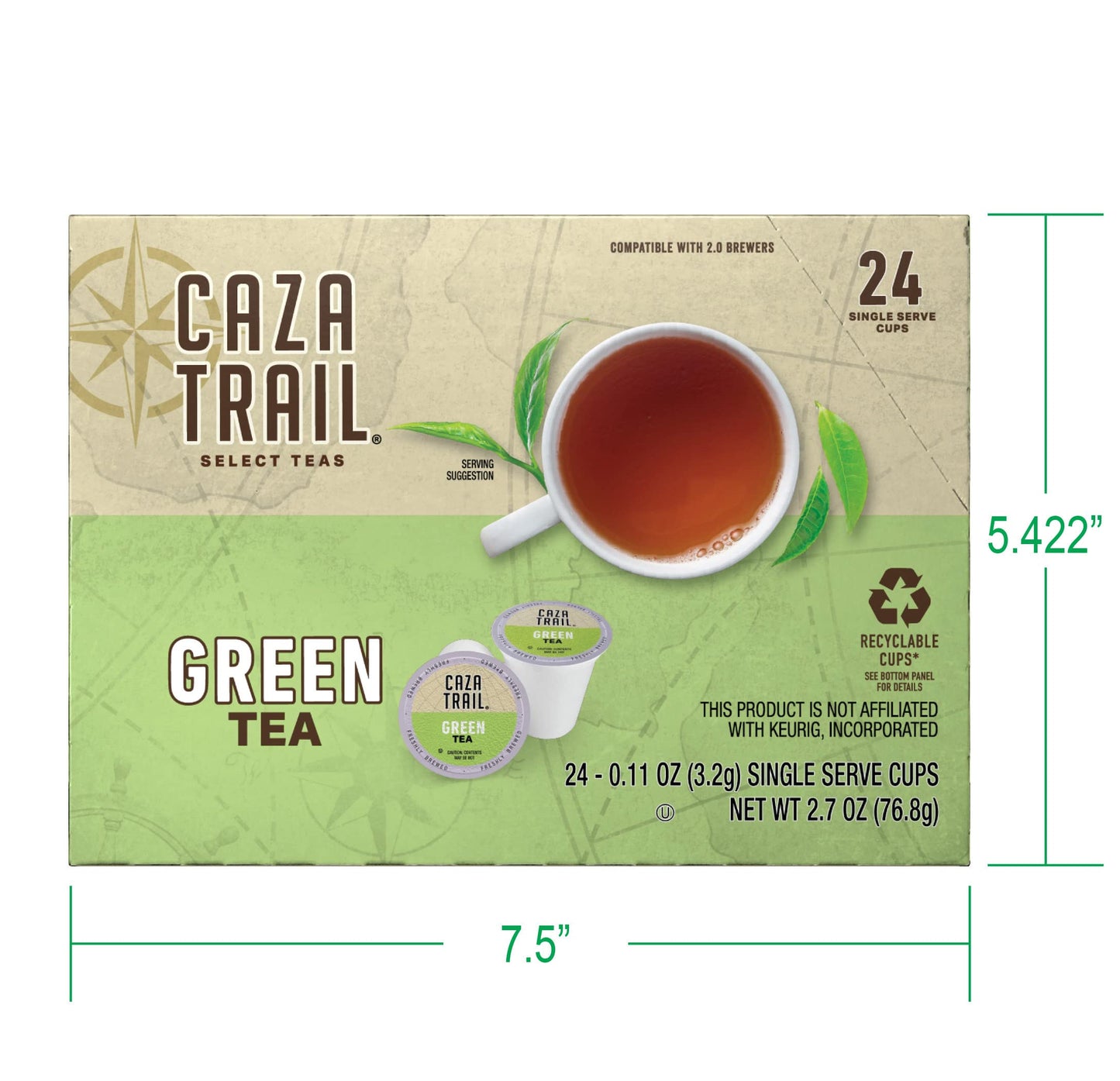 Caza Trail Green Tea Pods, Single Serve (24 Count)