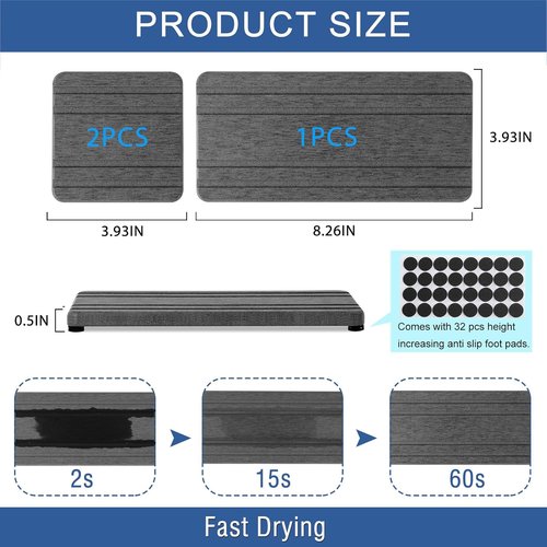 Diatomite Stone Sink Tray Set by DryingNeat - 3PCS Instant Drying Coasters | Kitchen Sponge Holder - 8x4 & 4x4 Inches