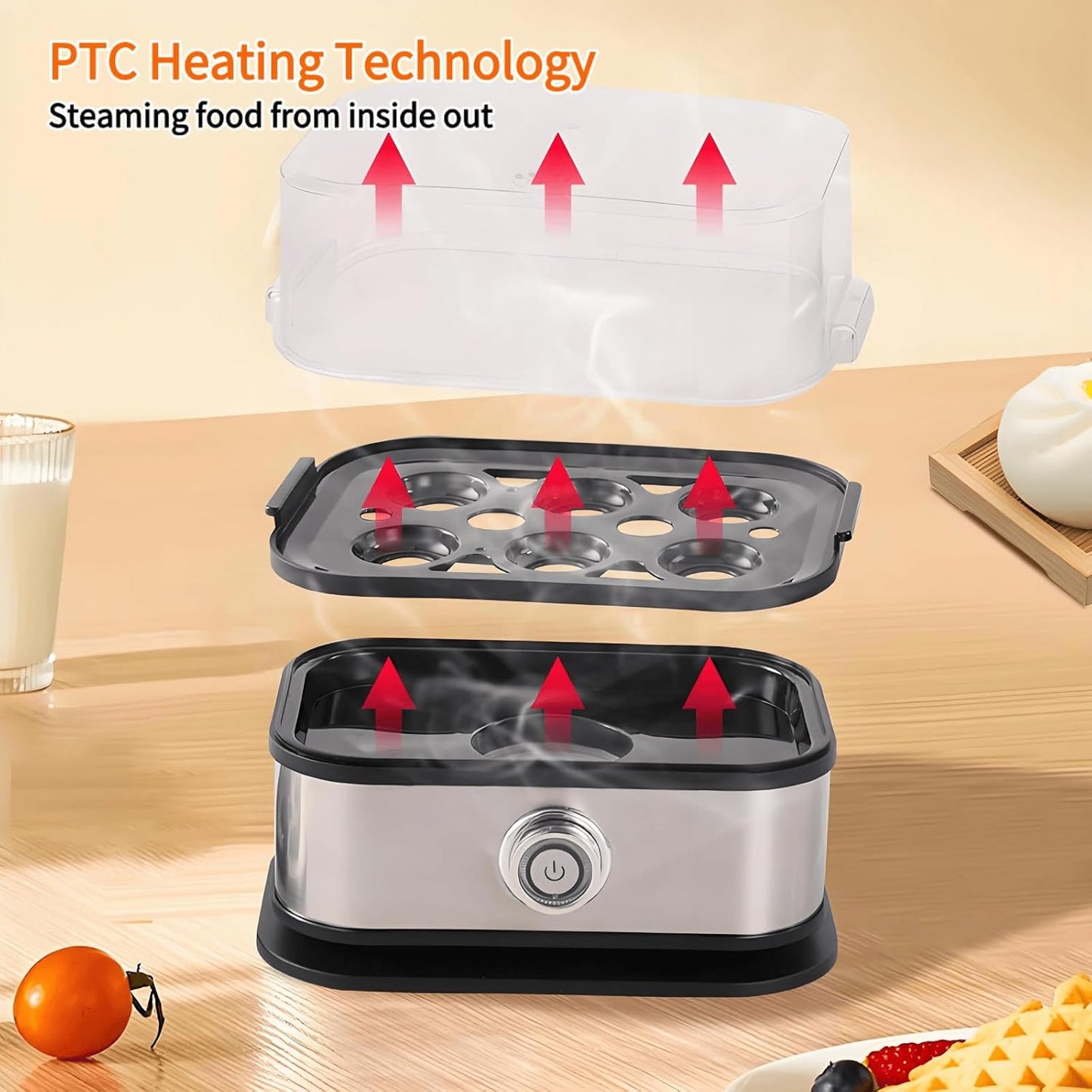 Rapid Egg Cooker - Electric Stainless Steel 6-Egg Capacity | Soft, Medium & Hard Boiled, Auto Shut-Off