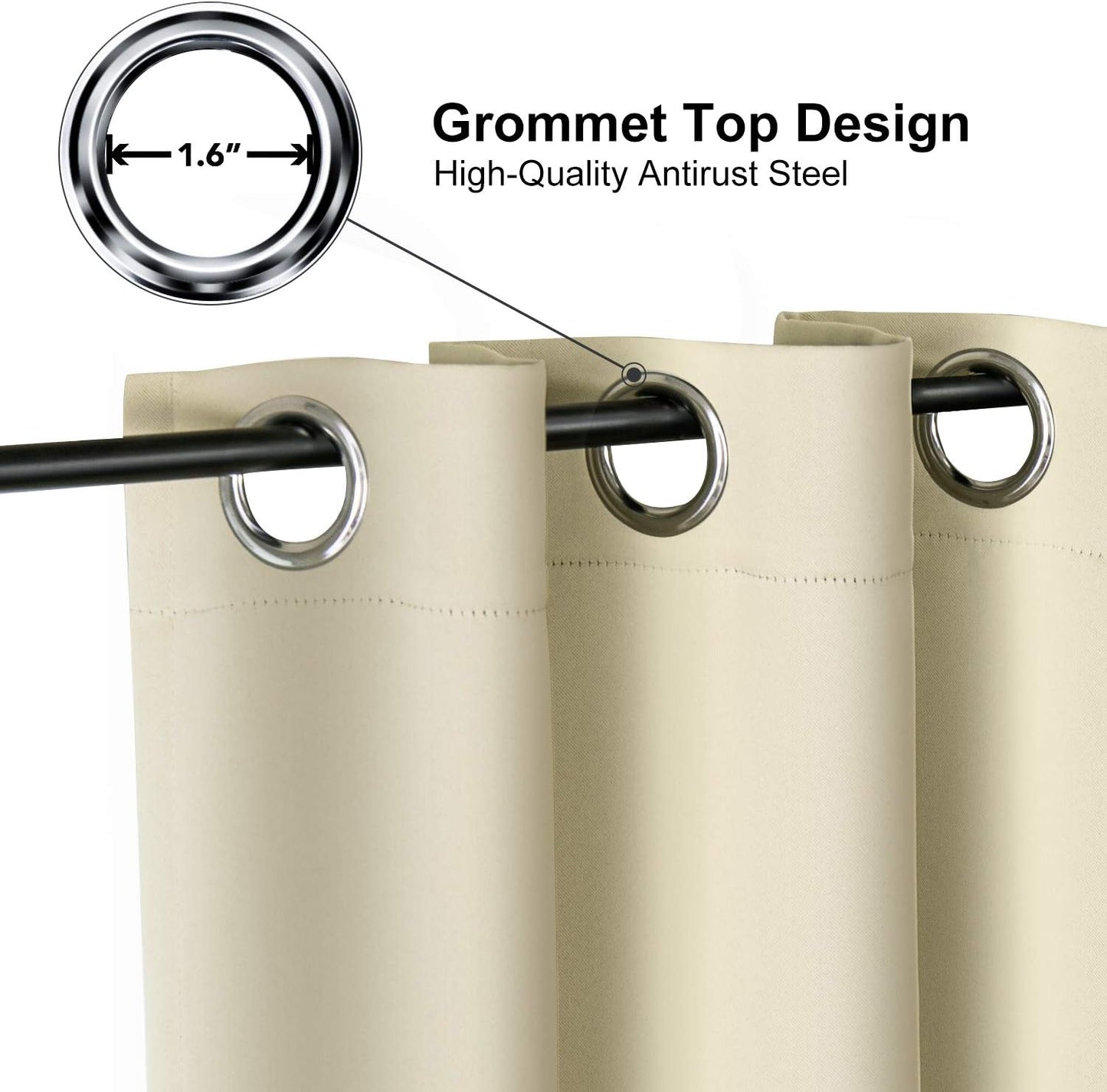 ChrisDowa Small Window Curtains - Grommet Thermal Insulated Room Darkening Panels (Beige, 52 x 36 Inch)