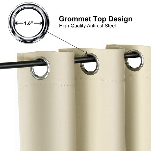 ChrisDowa Small Window Curtains for Kitchen and Bedroom - Grommet Short Thermal Insulated Room Darkening Curtains (2 Panels, Beige, 52 x 36 Inch)