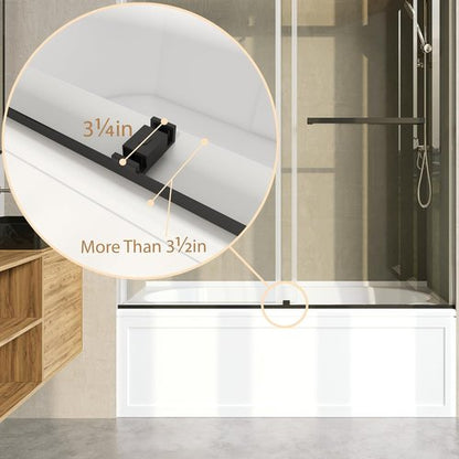 Frameless Bathtub Shower Door - 3/8" Clear Tempered Glass, Double Sliding, Brushed Gold Finish | 56"-60" Wide, 66" High