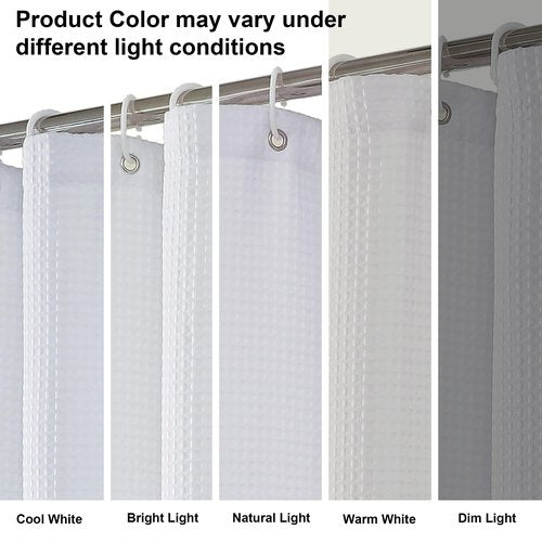 OVZME White Shower Curtain Set, Waffle Textured Heavy Duty Fabric Thick Shower Curtain for Bathroom, 230GSM Luxury Weighted Bath Curtain with 12 Plastic Hooks, 72x72, White