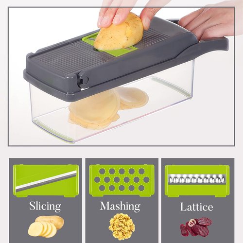 Cambom Vegetable Chopper - 13-in-1 Multifunctional Food Slicer with 8 Blades & Container
