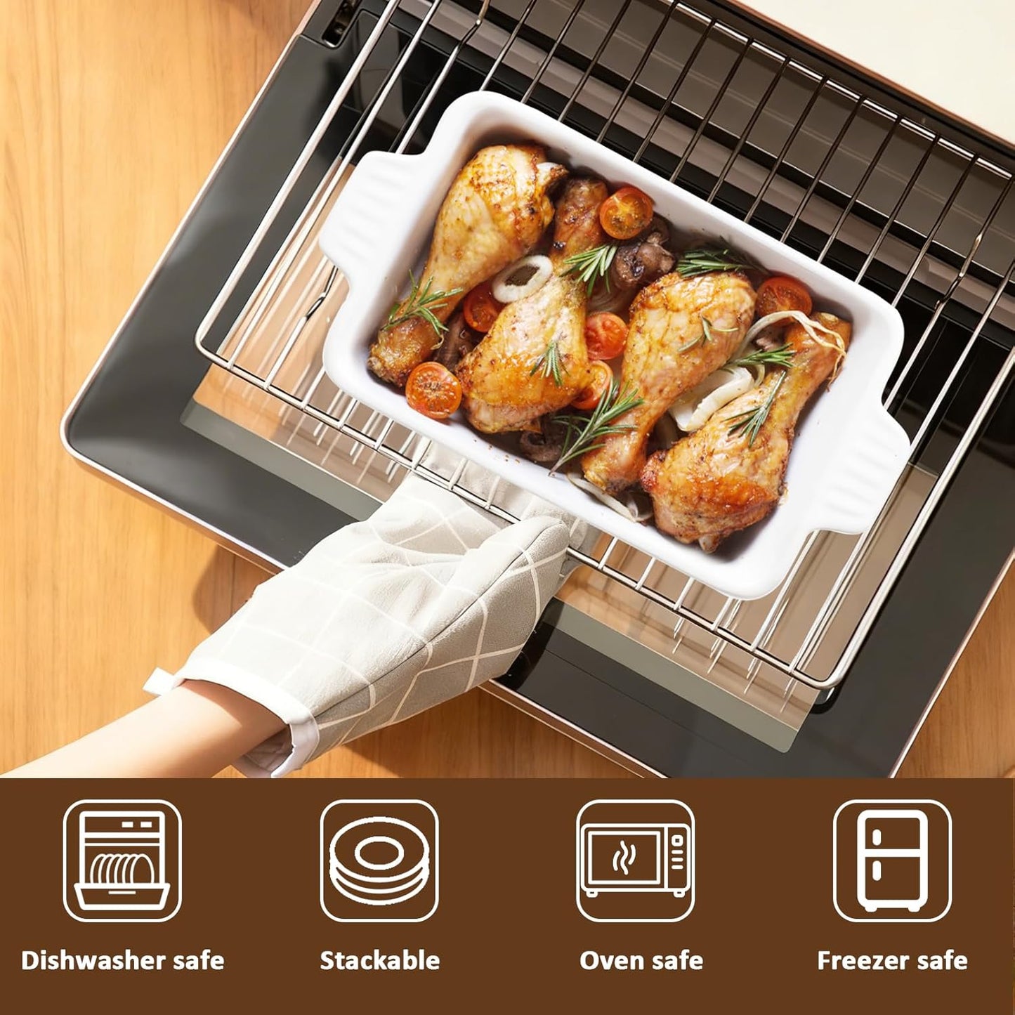 Regine Switzerland 30 Oz Small Baking Dish - Durable Ceramic Casserole Dish with Double Handles | 7x4.5 Inch, White